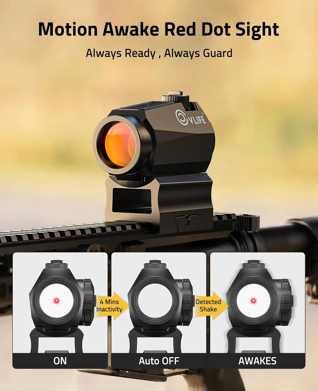 CVLIFE JackalHowl Red Dot Sight, Motion Awake 2 MOA Red Dot Optics, IPX7 Waterproof & Fogproof, 50,000H Battery Life, 1x20mm Compact Red Dot Scope for 21mm Picatinny Rail, Absolute Co-Witness