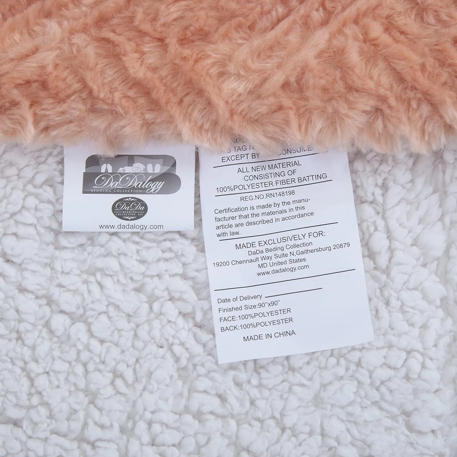DaDa Bedding Coral Pastel Peach Rose Faux Fur Throw Blanket - Dreamy Geometric Embossed Sherpa Backside - Super Soft Warm Cozy Plush Fluffy - 50" x 60"