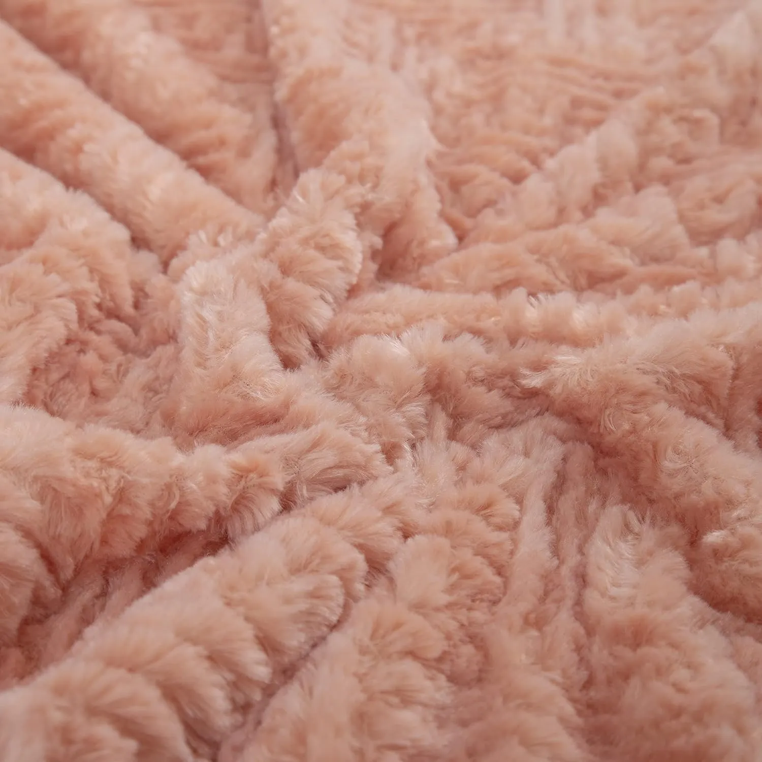 DaDa Bedding Coral Pastel Peach Rose Faux Fur Throw Blanket - Dreamy Geometric Embossed Sherpa Backside - Super Soft Warm Cozy Plush Fluffy - 50" x 60"