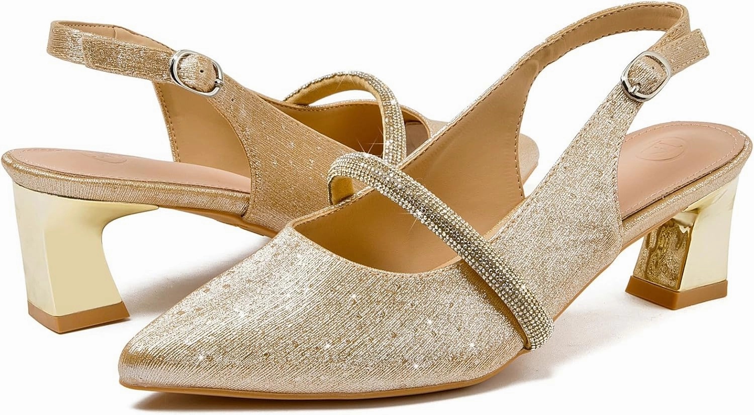 DADAWEN Women's Slingback Kitten Heels Closed Pointed Toe Low Heels Wedding Party Dress Pumps Shoes