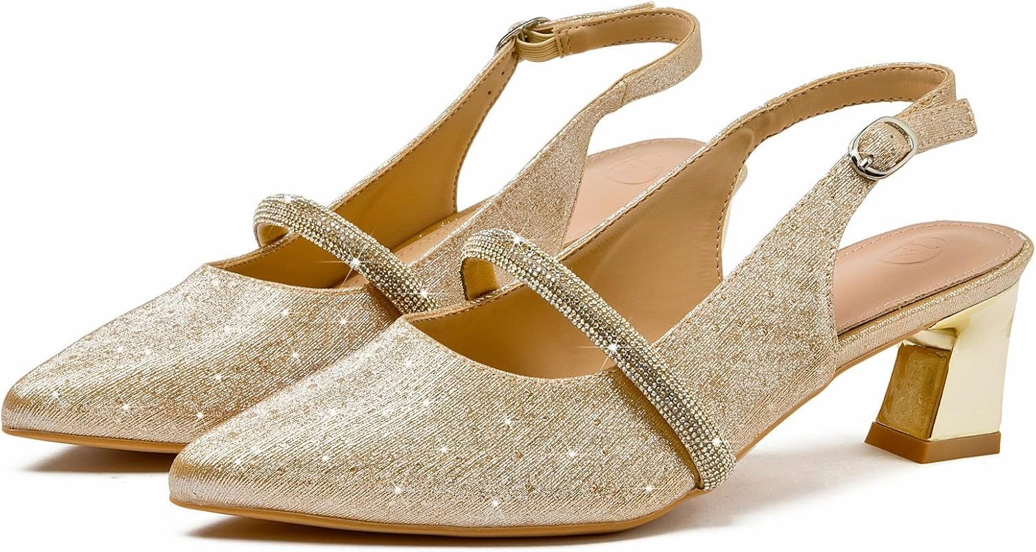 DADAWEN Women's Slingback Kitten Heels Closed Pointed Toe Low Heels Wedding Party Dress Pumps Shoes