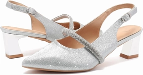 DADAWEN Women's Slingback Kitten Heels Closed Pointed Toe Low Heels Wedding Party Dress Pumps Shoes