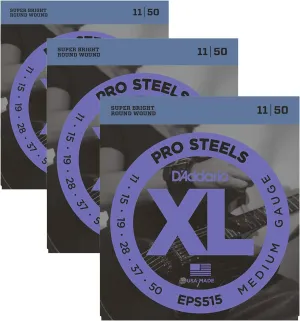 D'Addario Electric Guitar Strings | Pro-Steels | EPS515 | Medium | 3 Pack