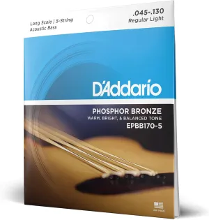 D'Addario EPBB170-5 Phosphor Bronze 5-String Acoustic Bass Strings, Long Scale, 45-130