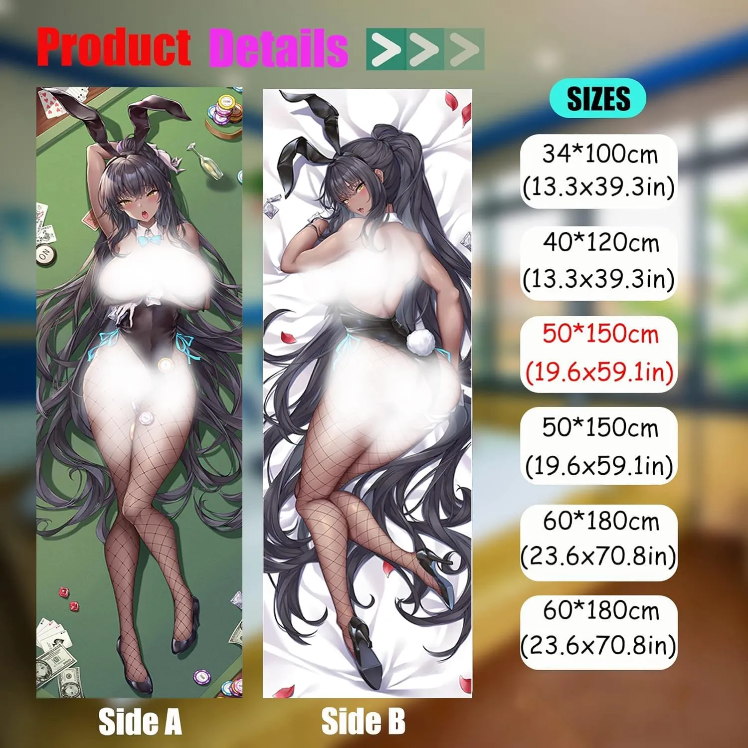 Dakimakura Anime Blue Archive Hugging Body Pillow Case, 19""x59"" Throw Pillow Cover, Double-Sided Print Bedding Decorative Pillowcase (kakudade karinn), FA10K