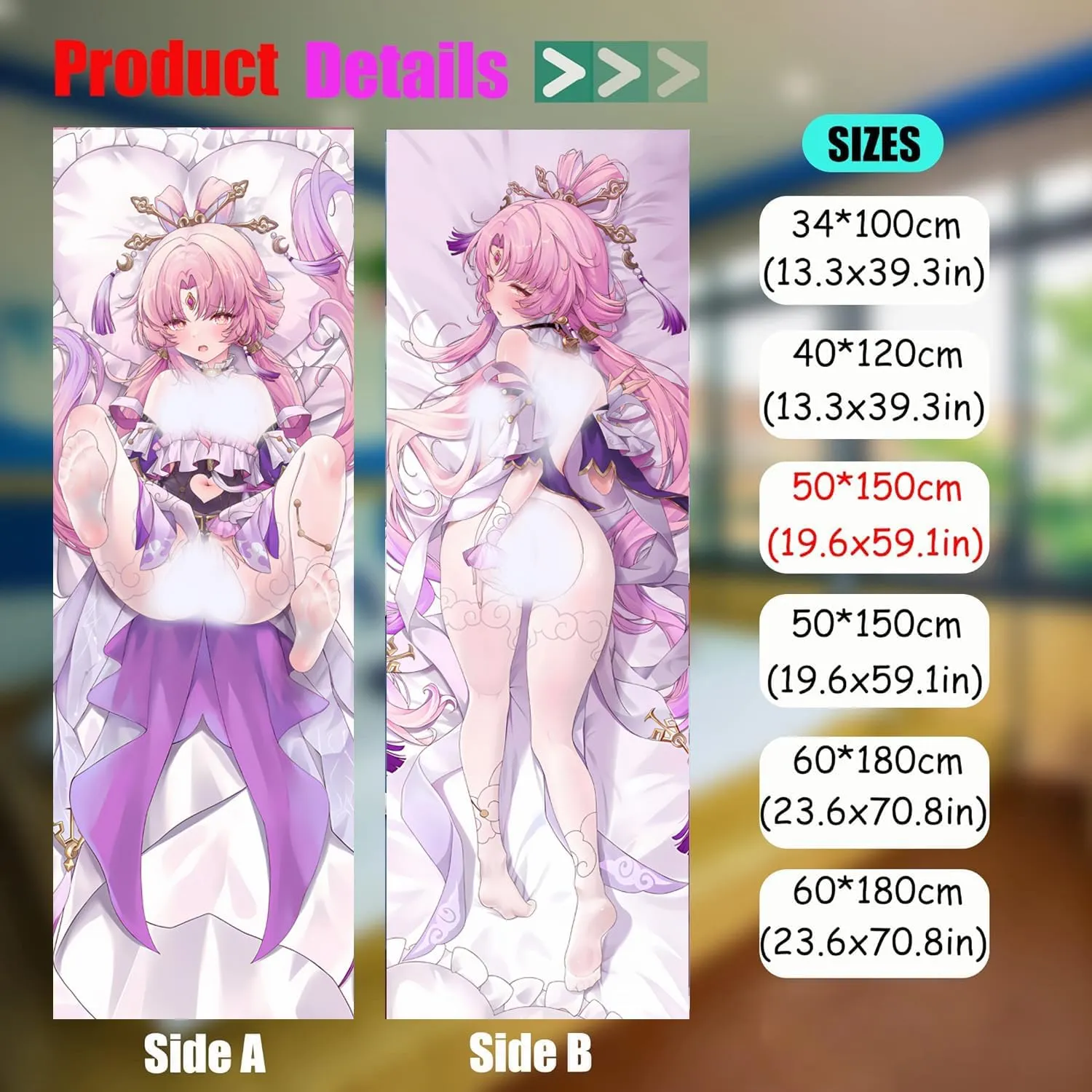 Dakimakura Anime Honkai: Star Rail Hugging Body Pillow Case, 19""x59"" Throw Pillow Cover, Double-Sided Print Bedding Decorative Pillowcase (Fu Xuan), FA09K