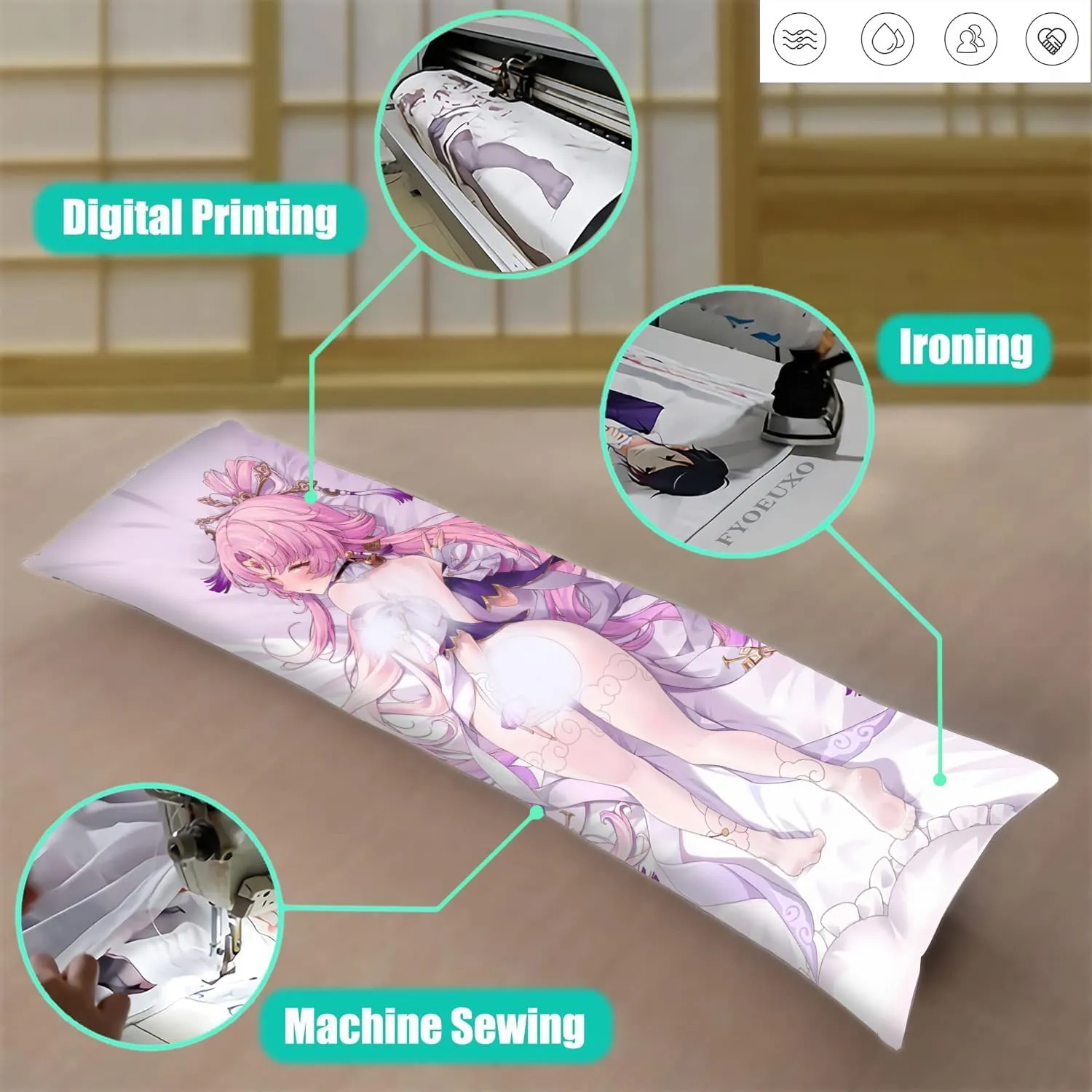 Dakimakura Anime Honkai: Star Rail Hugging Body Pillow Case, 19""x59"" Throw Pillow Cover, Double-Sided Print Bedding Decorative Pillowcase (Fu Xuan), FA09K