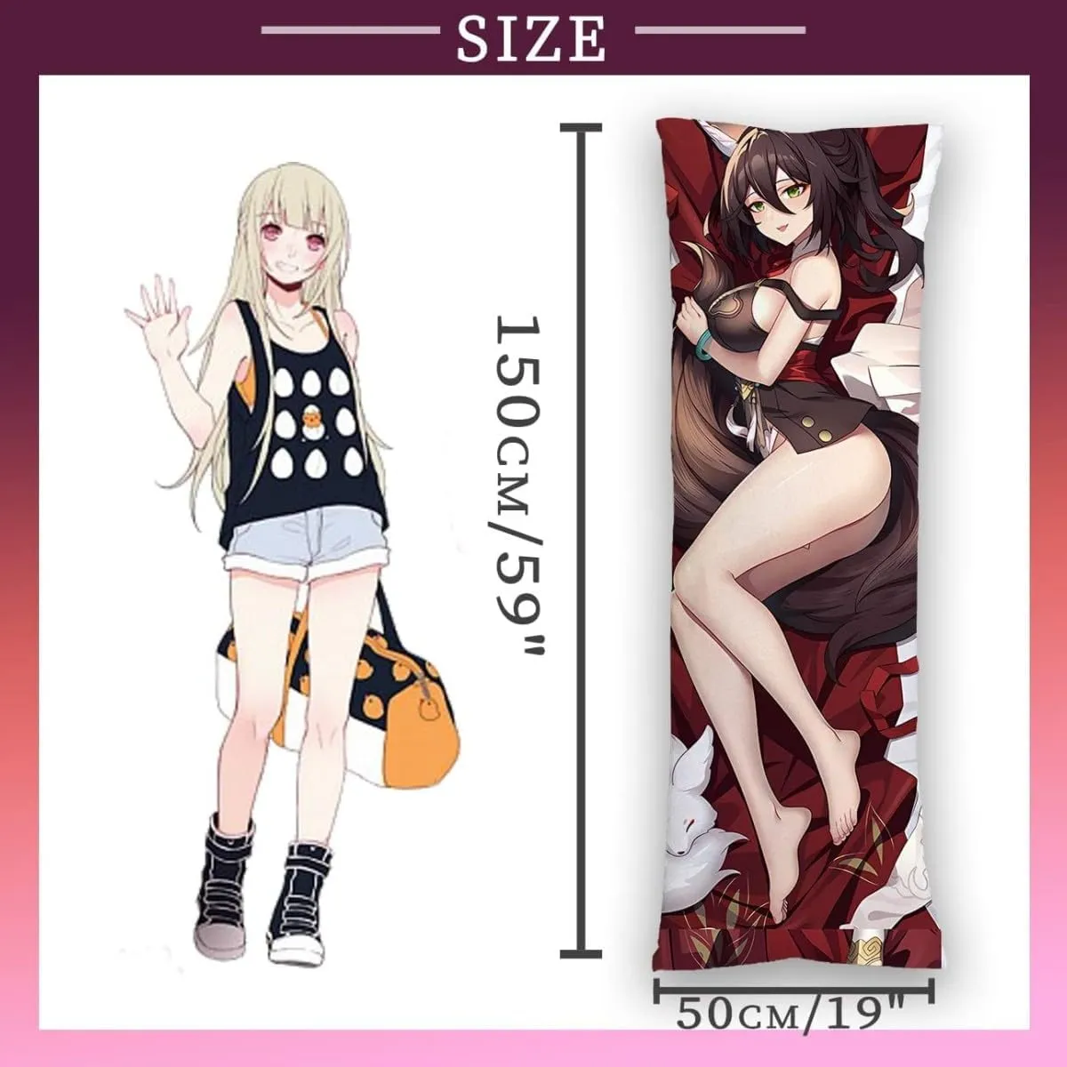 Dakimakura Genshin Impact Raiden Shogun 20""x59""Anime Pillowcase Double-Sided Pattern Hugging Body Pillow Cover Case (Bronya), FE1222E