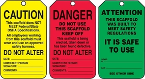 Danger/Caution/Attention, Pack of 25 PF-Cardstock Scaffold Status Tag, Legend, 5.75" x 3.25", Black on Green/Yellow/Red, TSS200CTP, American Made Safety Tags, Signs, and Labels