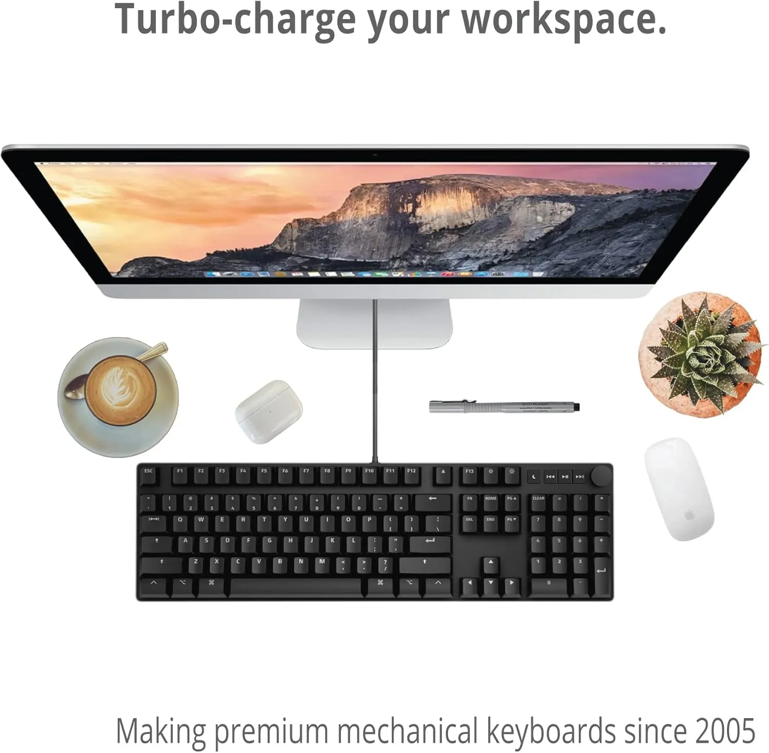 Das Keyboard MacTigr Wired Mechanical Keyboard for Mac – Cherry MX2A Red Switches & PBT Keycaps for Seamless Typing Experience – Sleek Low Profile - 100% Metal – 2-Port USB C Hub – Volume Knob, NKRO