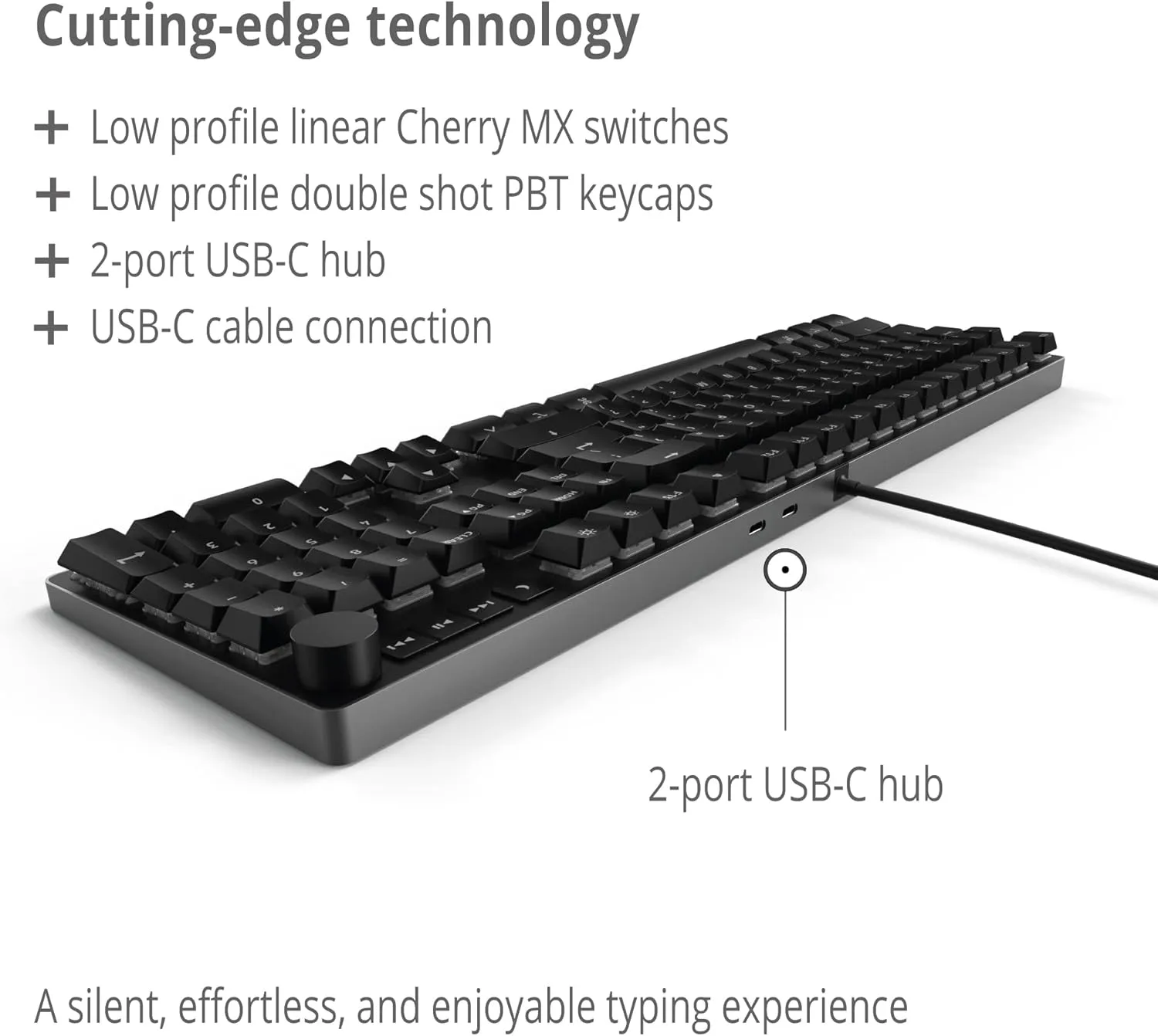 Das Keyboard MacTigr Wired Mechanical Keyboard for Mac – Cherry MX2A Red Switches & PBT Keycaps for Seamless Typing Experience – Sleek Low Profile - 100% Metal – 2-Port USB C Hub – Volume Knob, NKRO