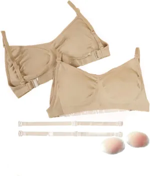 Daydance Nude Women Bralette with Clear Back Straps, Soft Bra with Silicone Placket for Ballet, Dance