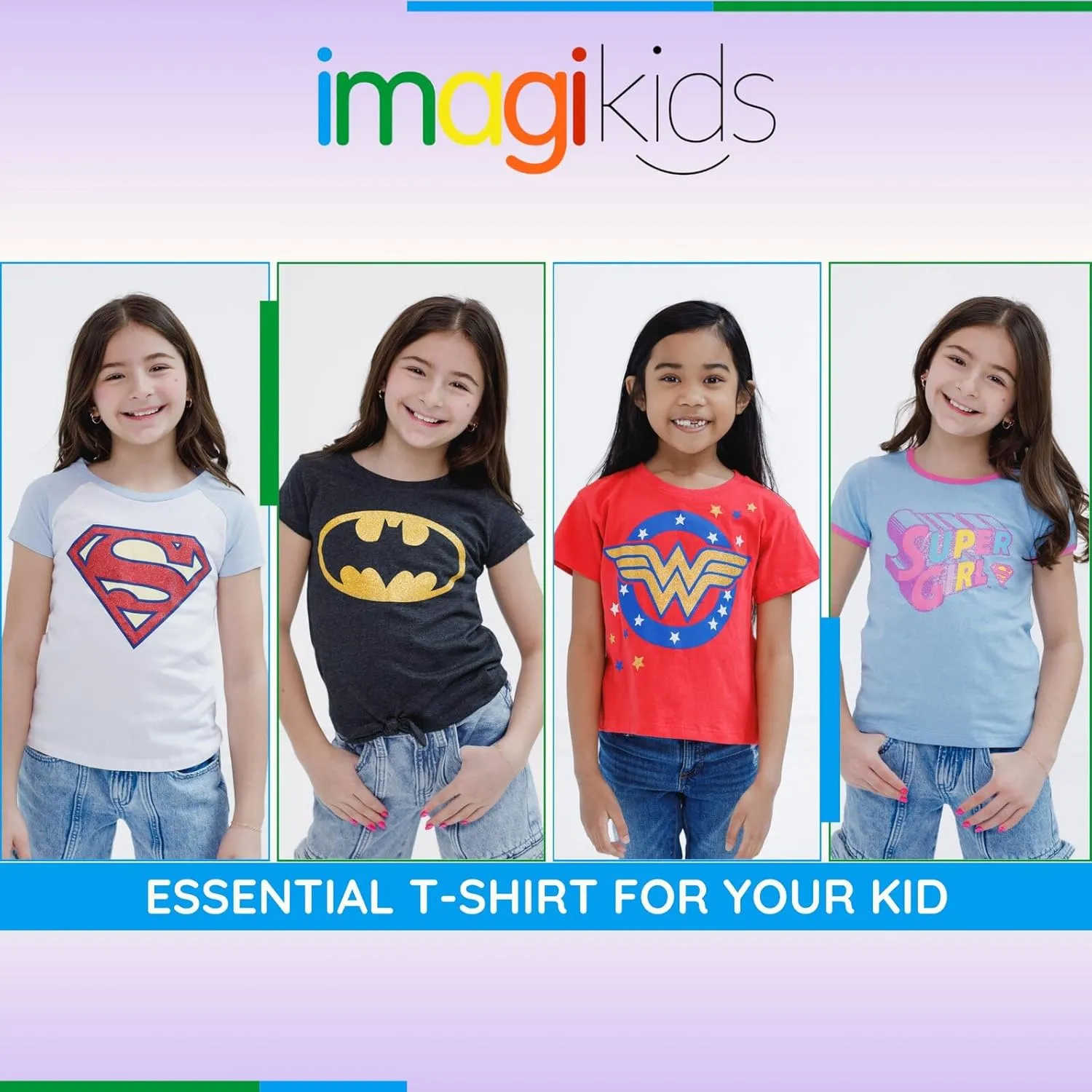 DC Comics Justice League Girls T-Shirt Toddler to Big Kid Sizes (2T - 18-20)