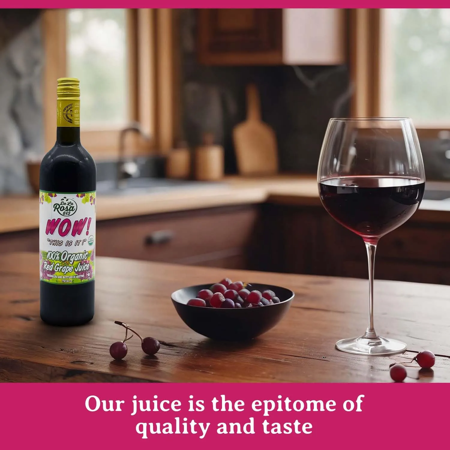 De La Rosa Austrian Red Grape Juice, Kosher, Non-GMO & Gluten Free, 100% Organic Red Grape Juice, No Sugar Added, No Preservative, No Water Added, 25.4 Oz Glass Bottle (Pack of 2)