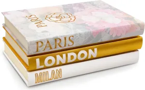 Decorative Books for Home - Shelf Decor Accents - Set of 3 - Modern Hardcover Book Stack - Matte Gold Coffee & Entry Table Decoration - Contemporary Display - Fashion Designer Dresser Aestethics