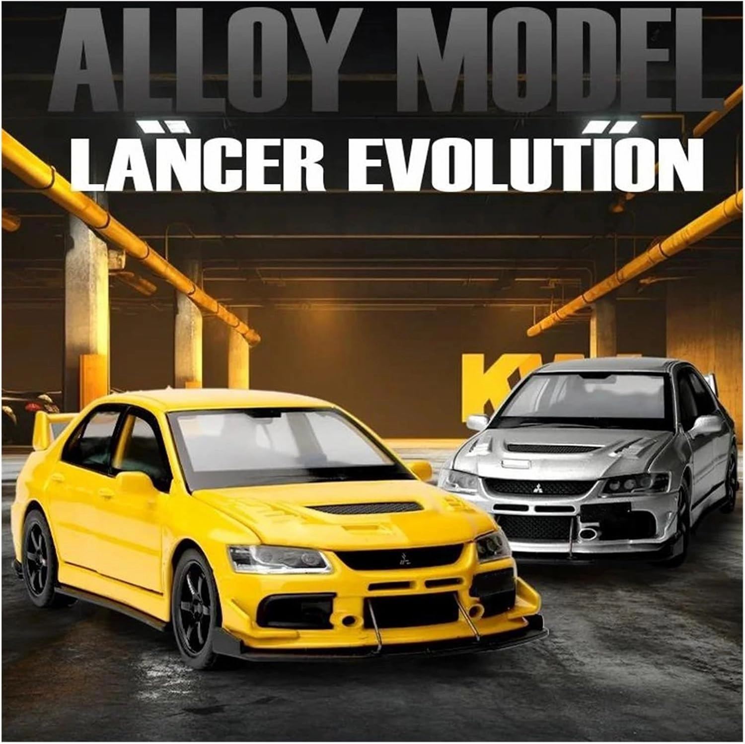 Decorative Car Model 1:32 for Lancer Evolution Diecasts Metal Alloy Luminous Racing Car Model Work Area Decoration Perfect for Gifting(Yellow)