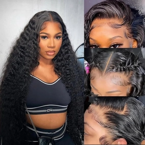 Deep Wave Lace Front Wigs Human Hair 150% Density Glueless Wigs for Women 13x6 HD Transparent Lace Front Wigs Pre Plucked with Baby Hair 20 Inch