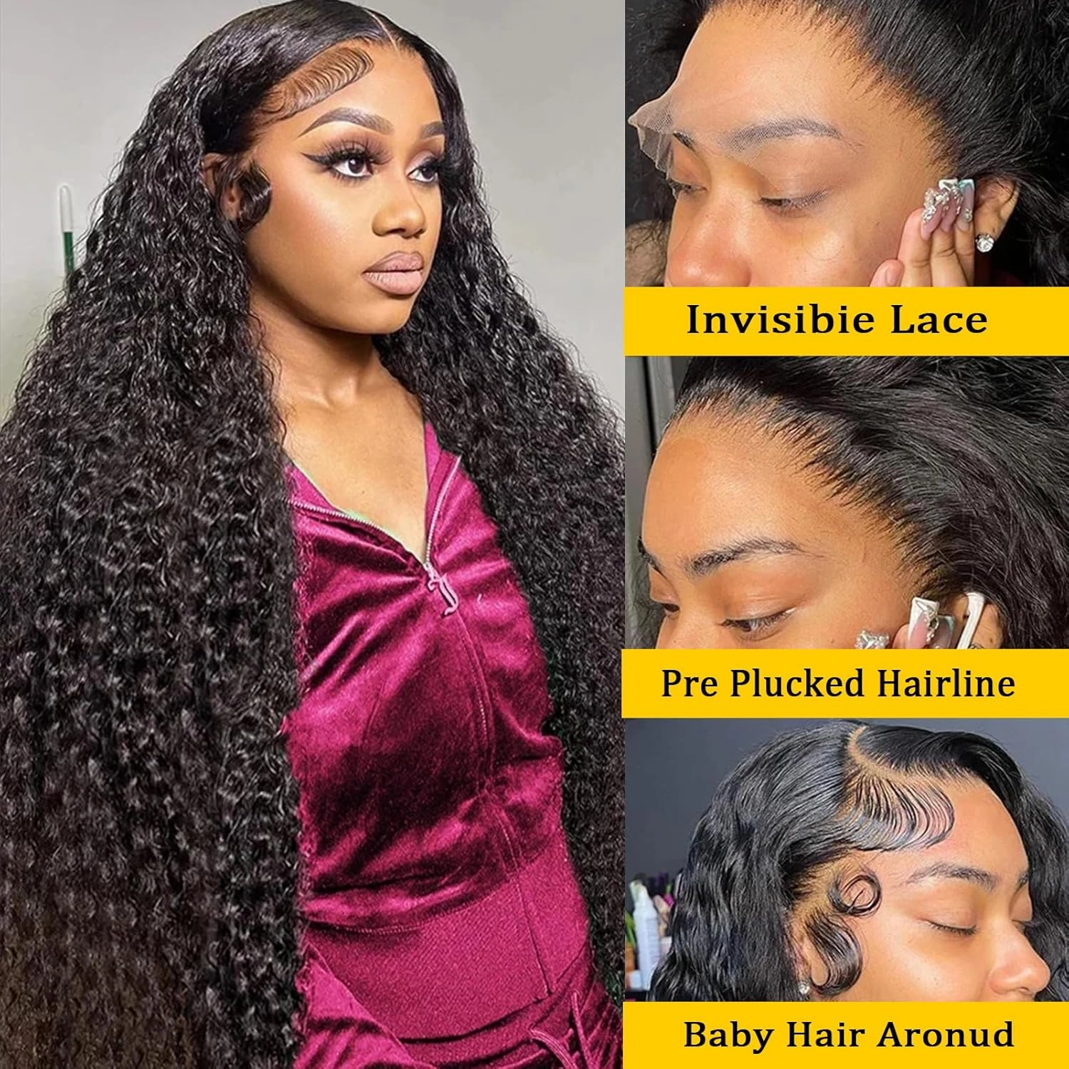Deep Wave Lace Front Wigs Human Hair Glueless Wigs Pre Plucked with Baby Hair 150% Density 13x6 HD Transparent Lace Front Wigs for Women 28 Inch