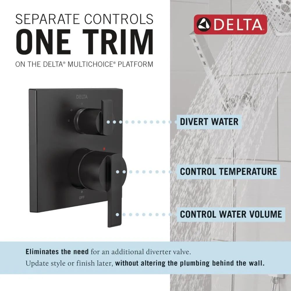 DELTA FAUCET T24867-BL Angular Modern Monitor 14 Series Valve 3-Setting Integrated Shower Trim with Diverter, Matte Black
