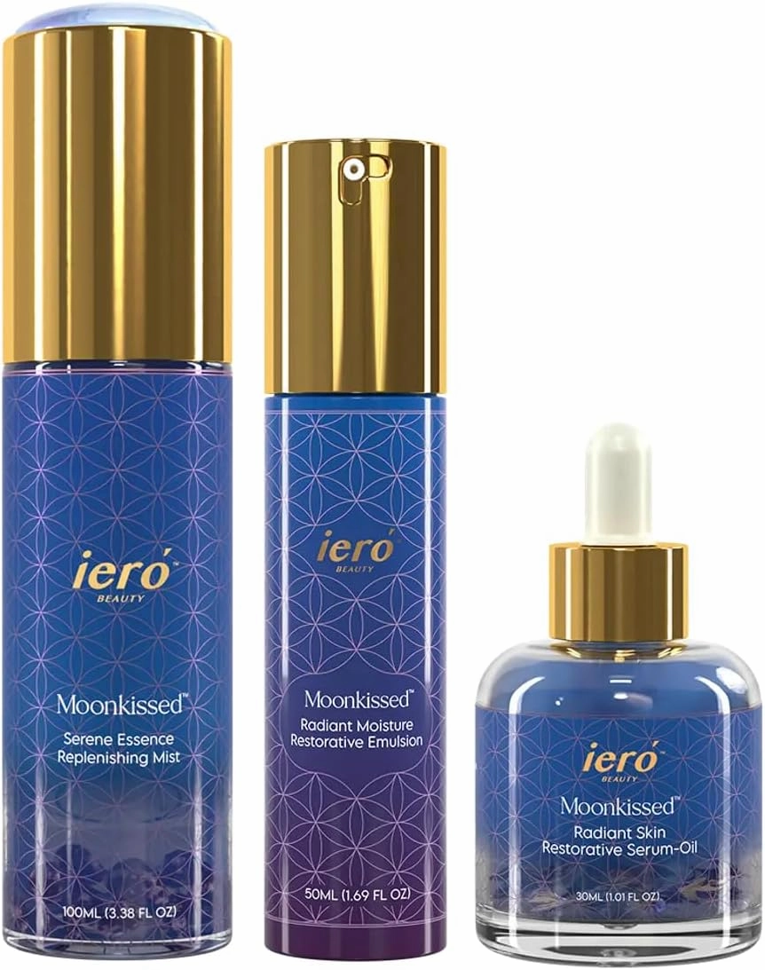 Deluxe Moonlit Glow Complete Skincare Ritual - Includes Rose Water Hydrating Facial Mist, Hydrating Anti-Aging Face Moisturizer, Restorative Serum Oil for Rich Moisture and Suppleness