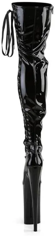 denova's Women's Patent 7.9in Very High Heel Lace Up Platform Pole Dance Over-The-Knee Thigh High Boot with Zipper