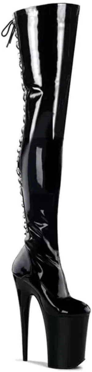 denova's Women's Patent 7.9in Very High Heel Lace Up Platform Pole Dance Over-The-Knee Thigh High Boot with Zipper