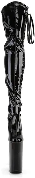 denova's Women's Patent 7.9in Very High Heel Lace Up Platform Pole Dance Over-The-Knee Thigh High Boot with Zipper