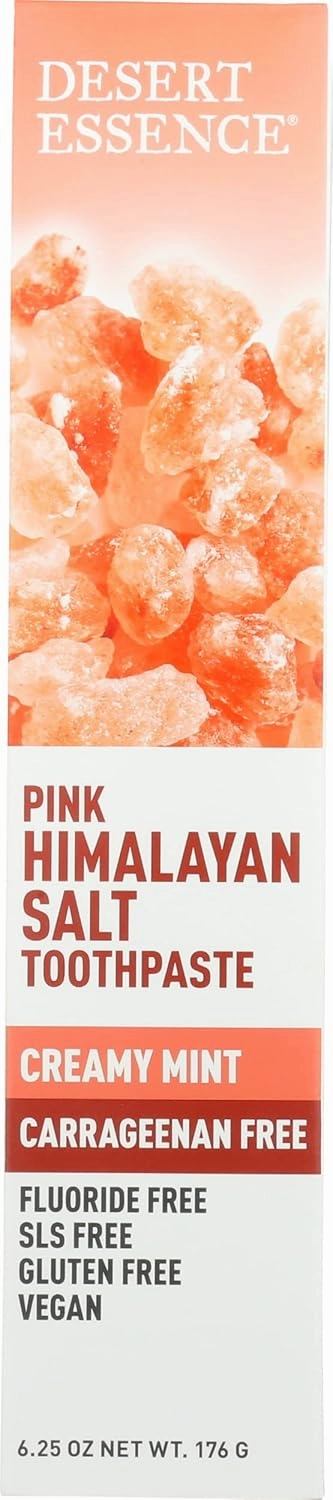 Desert Essence Pink Himalayan Salt Toothpaste Creamy Mint, Fluoride Free, 6.25 Ounce (Pack of 3)