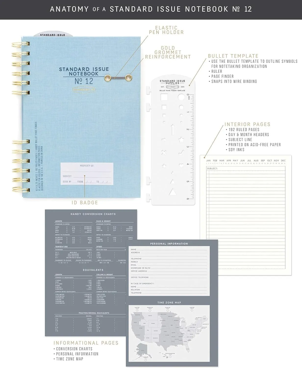 Designworks Ink Standard Issue No. 12 Dusty Pink Undated Planner Notebook Journal with Lined Pages, Elastic Pen Holder, and Durable Spiral Binding for Work, Writing, Journaling - 6" x 8.25"