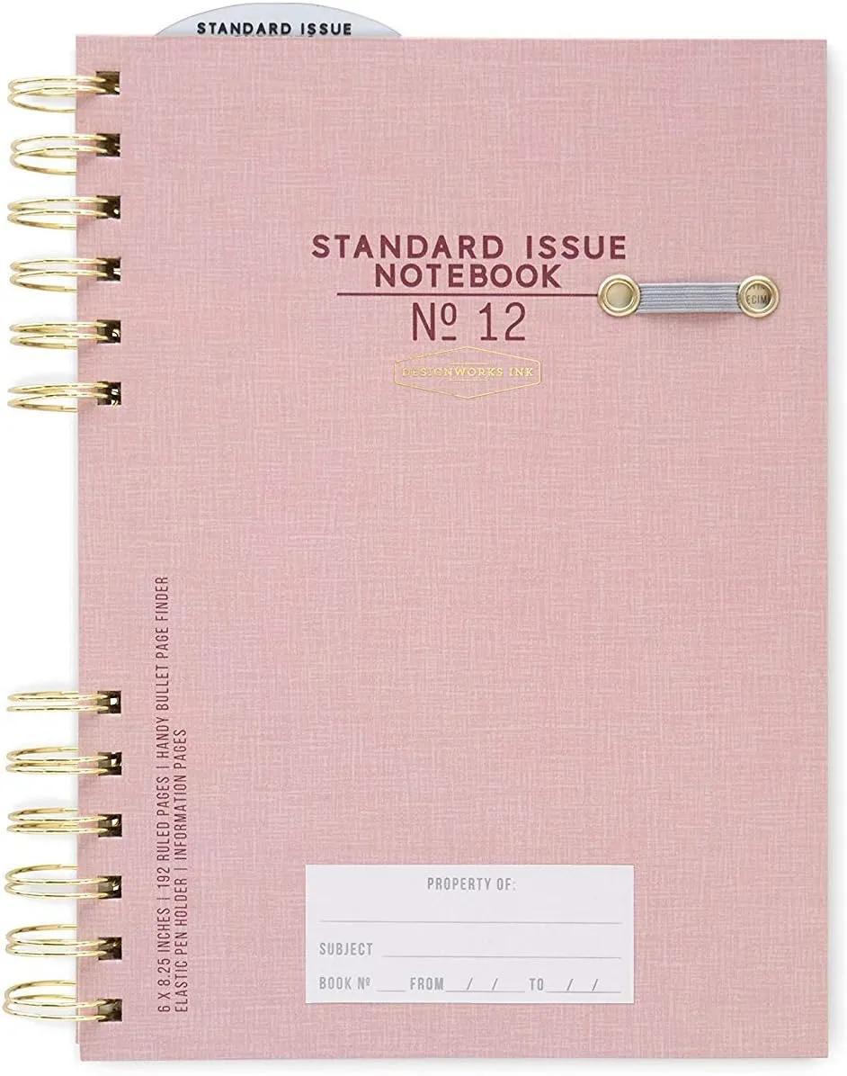 Designworks Ink Standard Issue No. 12 Dusty Pink Undated Planner Notebook Journal with Lined Pages, Elastic Pen Holder, and Durable Spiral Binding for Work, Writing, Journaling - 6" x 8.25"