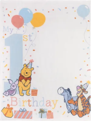 Disney Winnie The Pooh My 1st Birthday Multi-Colored Piglet, Tigger, and Eeyore Super Soft Photo Op Baby Blanket