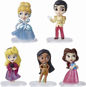Disney Princess Comics Dolls, Glitter Pack with Cinderella, Prince Charming, Belle, Aurora, and Pocahontas, Disney Toy with 5 Dolls