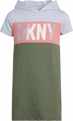 DKNY Girls' Dress - Short Sleeve Oversize T-Shirt Dress with Hood (7-16)