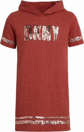DKNY Girls' Dress - Short Sleeve Oversize T-Shirt Dress with Hood (7-16)