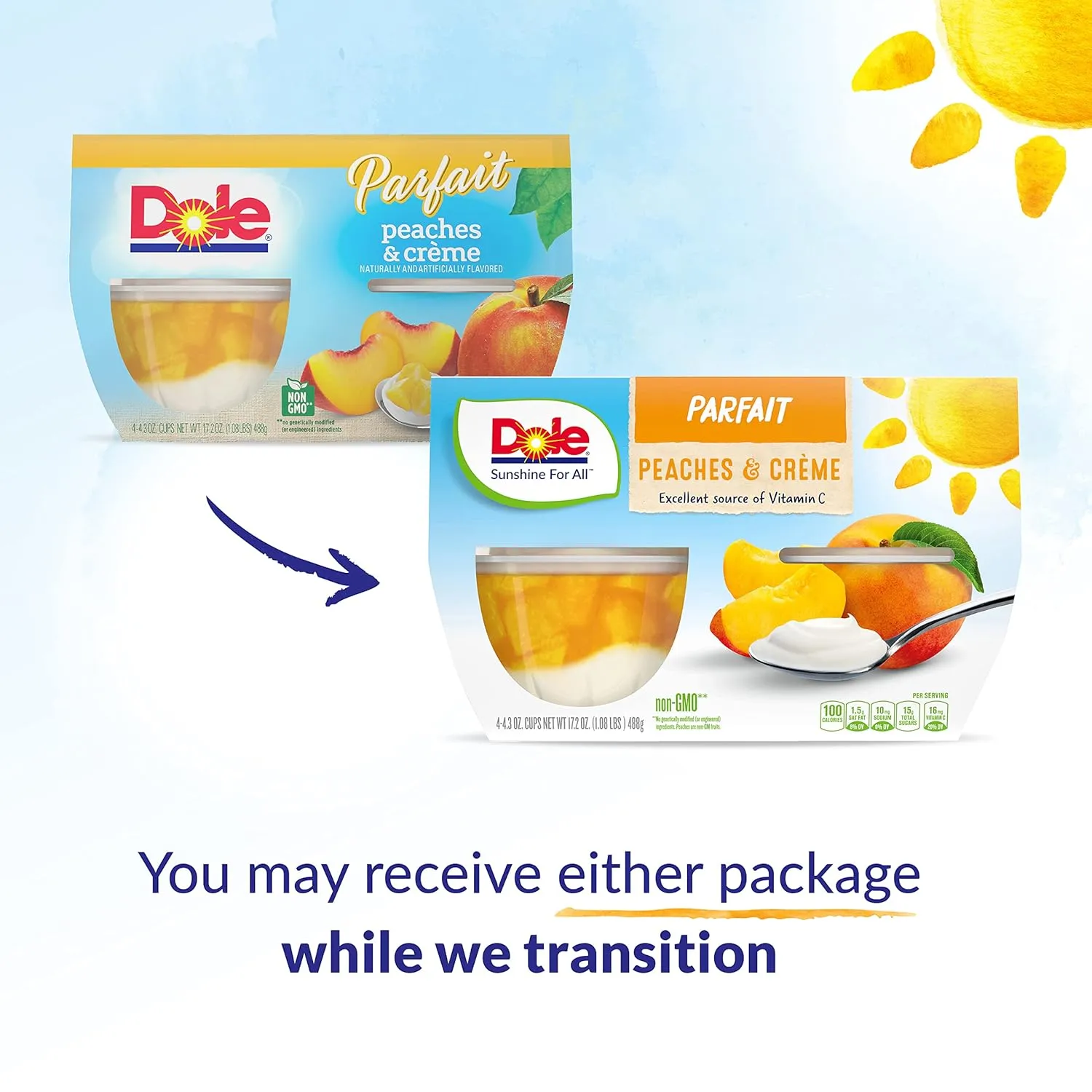 Dole Fruit Bowls Low Fat Peaches & Creme Parfait Snacks, 4.3oz 24 Total Cups, Gluten & Dairy Free, Bulk Lunch Snacks for Kids & Adults