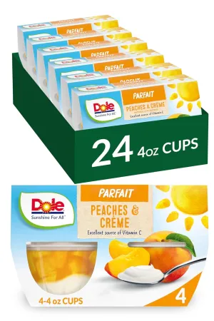 Dole Fruit Bowls Low Fat Peaches & Creme Parfait Snacks, 4.3oz 24 Total Cups, Gluten & Dairy Free, Bulk Lunch Snacks for Kids & Adults