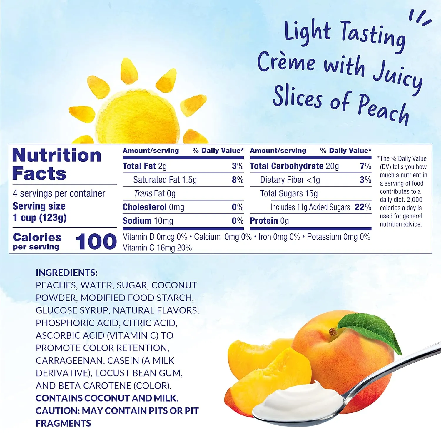 Dole Fruit Bowls Low Fat Peaches & Creme Parfait Snacks, 4.3oz 24 Total Cups, Gluten & Dairy Free, Bulk Lunch Snacks for Kids & Adults