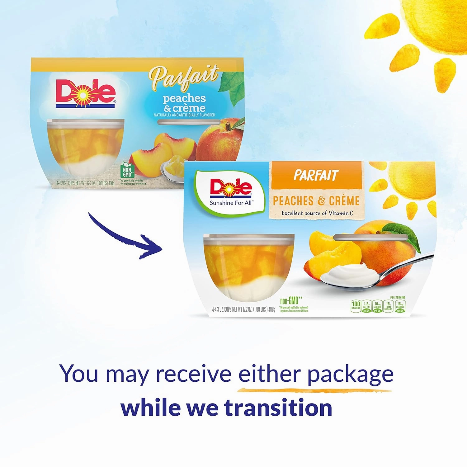 Dole Fruit Bowls Low Fat Peaches & Creme Parfait Snacks, 4.3oz 24 Total Cups, Gluten & Dairy Free, Bulk Lunch Snacks for Kids & Adults