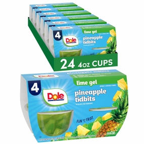 Dole Fruit Bowls Pineapple in Lime Flavored Gel Snacks, 4oz 24 Total Cups, Gluten & Dairy Free, Bulk Lunch Snacks for Kids & Adults