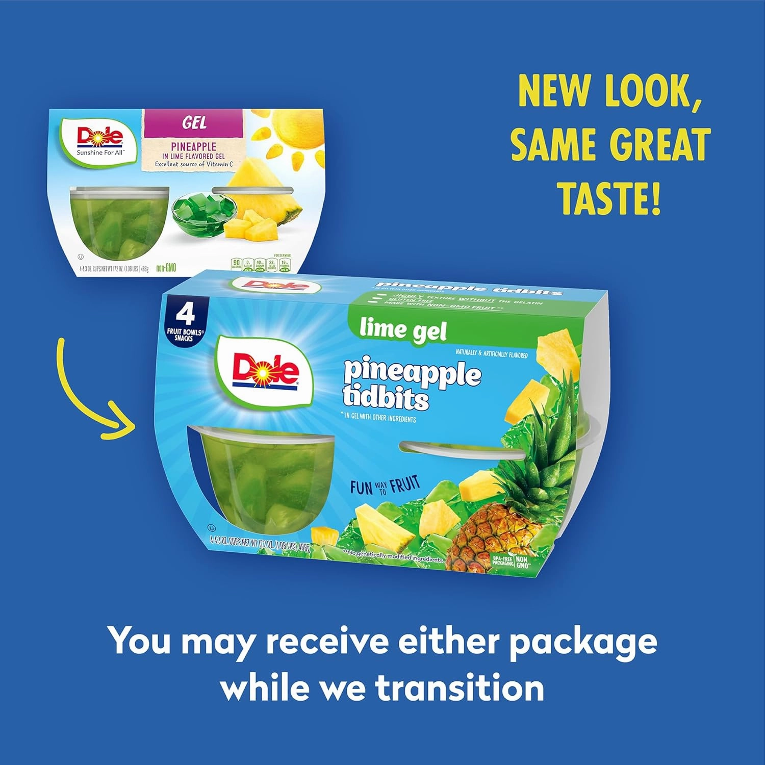 Dole Fruit Bowls Pineapple in Lime Flavored Gel Snacks, 4oz 24 Total Cups, Gluten & Dairy Free, Bulk Lunch Snacks for Kids & Adults