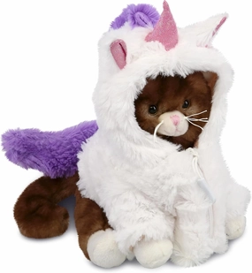 DolliBu Brown Cat Unicorn Plush Stuffed Animal Toy - Super Soft Catcorn Dress Up with Removable Plush Unicorn Outfit, Cute Fantasy Wildlife Gift with Name Personalization - 7 Inches