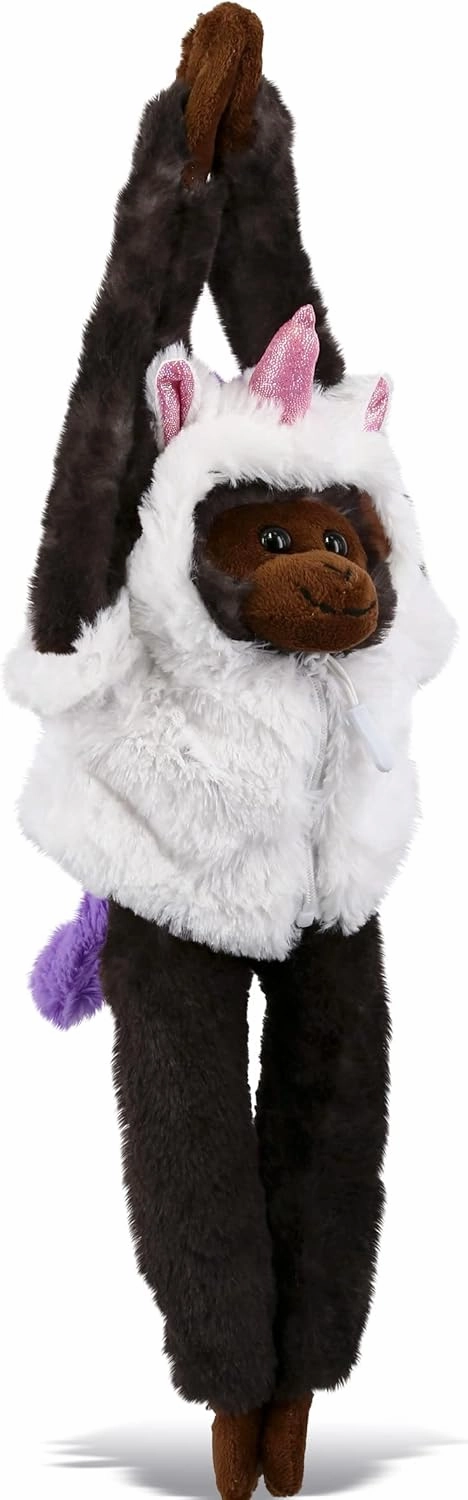 DolliBu Long Arm Black Capuchin Monkey Unicorn Plush Stuffed Animal Toy - Super Soft Monkeycorn Dress Up with Removable Plush Unicorn Outfit, Cute Wildlife Gift - 21 Inches