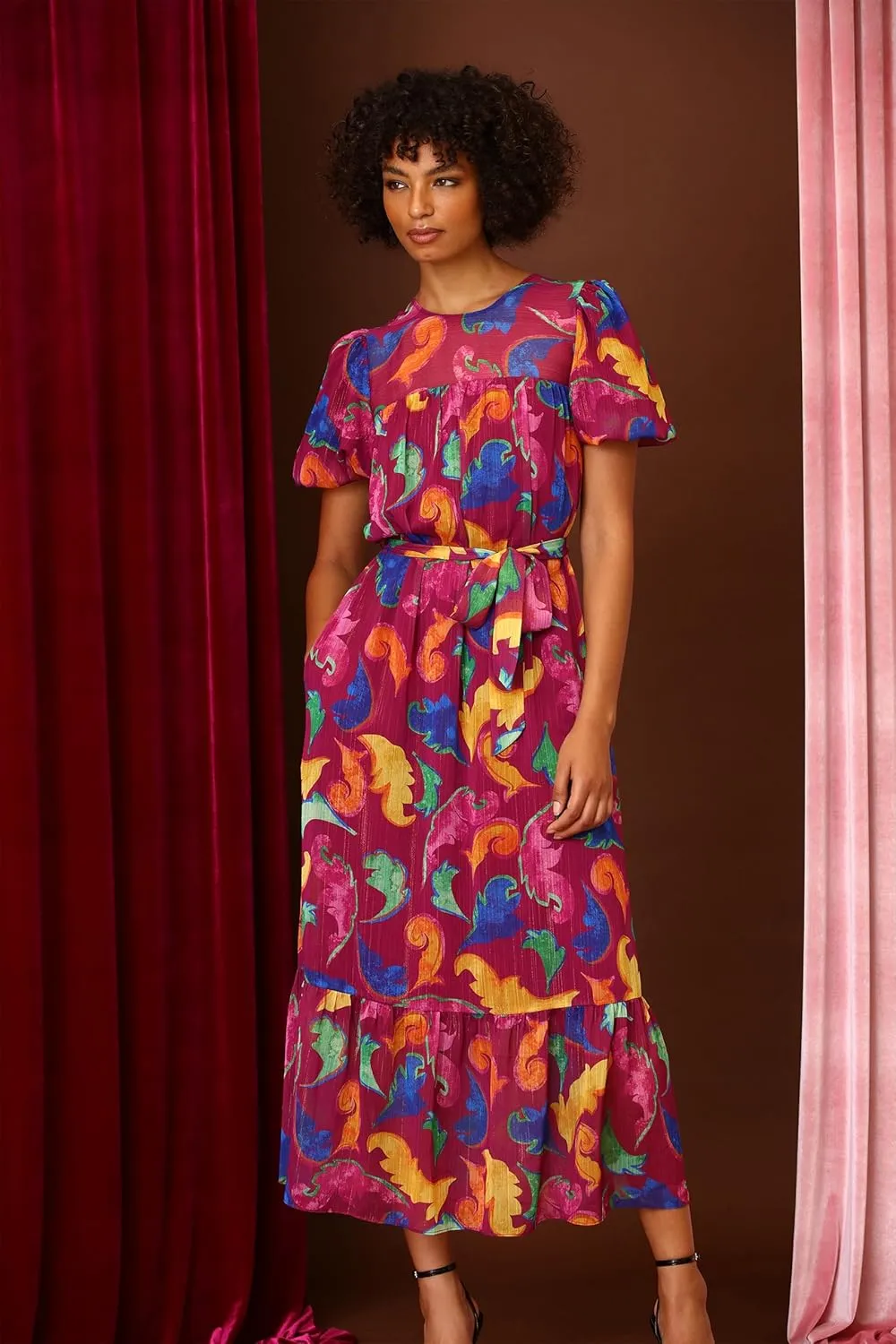 Donna Morgan Women's Puff Elbow Sleeve Maxi Dress