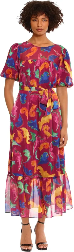 Donna Morgan Women's Puff Elbow Sleeve Maxi Dress