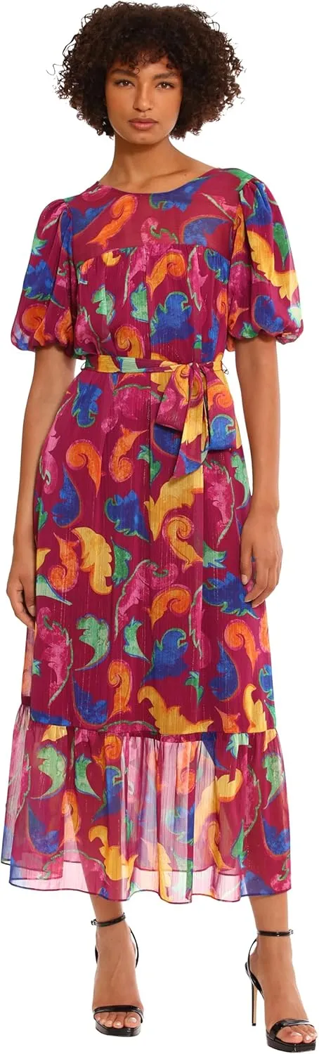 Donna Morgan Women's Puff Elbow Sleeve Maxi Dress