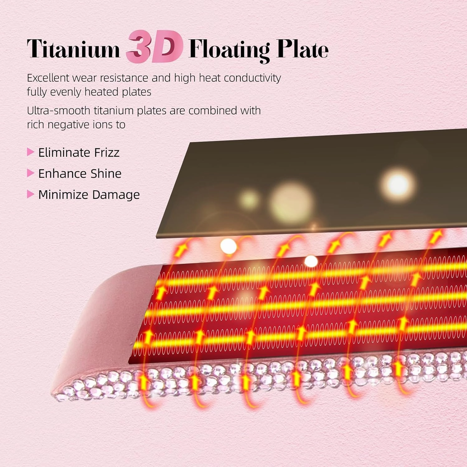 DORISILK 480 Degrees High Temp Hair Straightener, Titanium Flat Iron Rhinestone Straightening Iron, 2 in 1 Straightening Curling Salon Professional Dual Voltage Bling Glitter, 2 Inch Soft Pink
