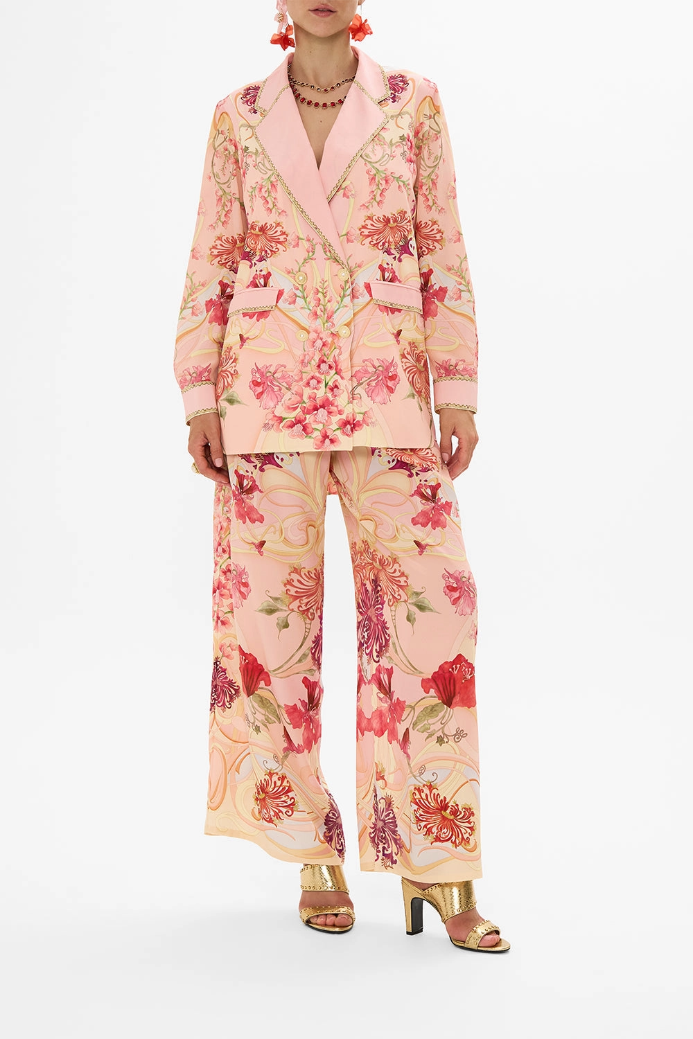 DOUBLE BREASTED SOFT JACKET BLOSSOMS AND BRUSHSTROKES
