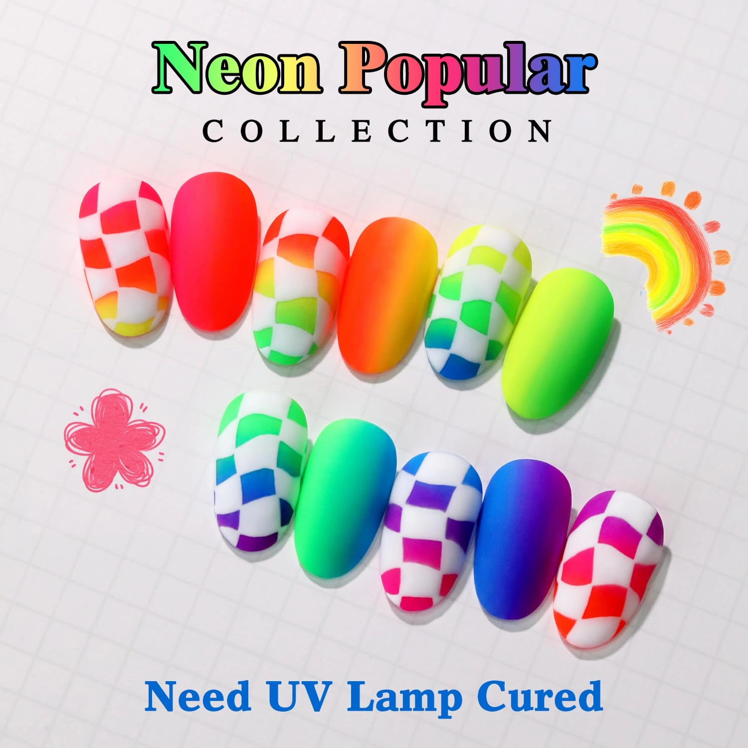 Double Rhythm 6 Pcs 15 ML Gel Polish Set Same Color Same Bottle Soak Off Gel Polish Kit Nail Art Manicure Salon DIY at Home for Women (Neon Green Red Pink Blue Purple-T6-12)