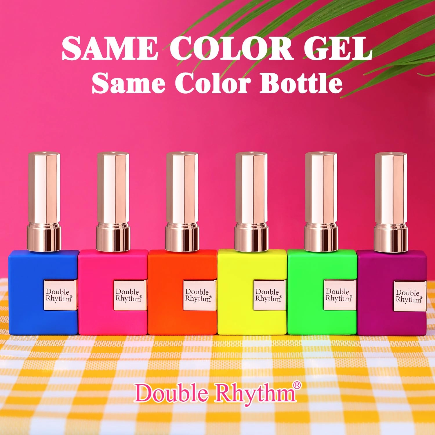Double Rhythm 6 Pcs 15 ML Gel Polish Set Same Color Same Bottle Soak Off Gel Polish Kit Nail Art Manicure Salon DIY at Home for Women (Neon Green Red Pink Blue Purple-T6-12)