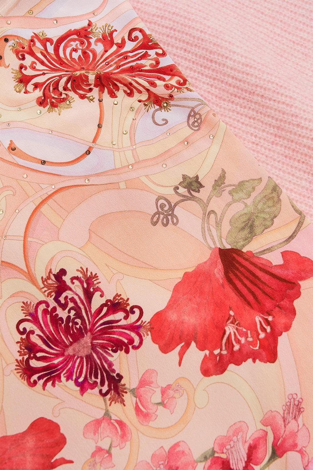 DOUBLE SIDED SCARF BLOSSOMS AND BRUSHSTROKES